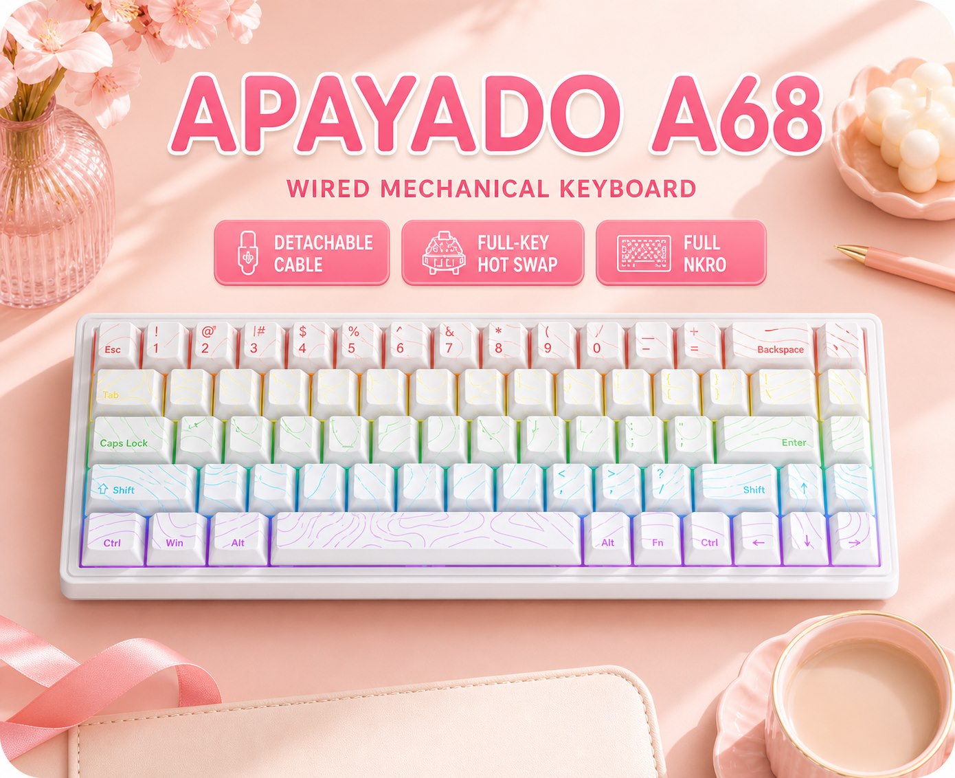 Anti-Ghosting Keyboard - Tastiera Meccanica Cablata APAYADO A68 Hot-Swappable